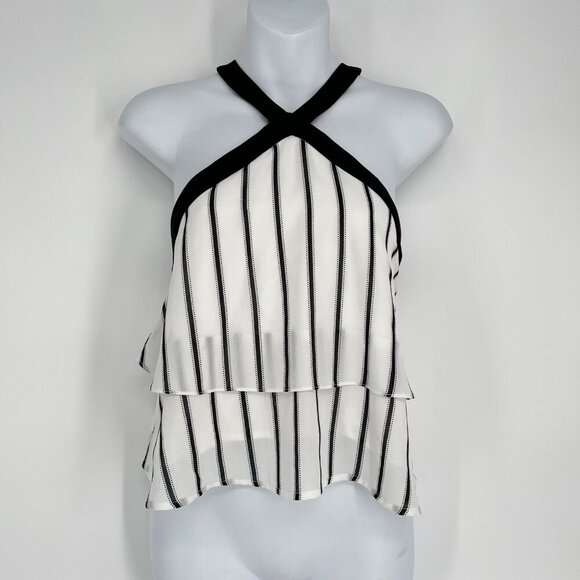 Gianni Bini Womens Halter Top Black & White Striped Layered Sleeveless Blouse Si - Picture 1 of 9